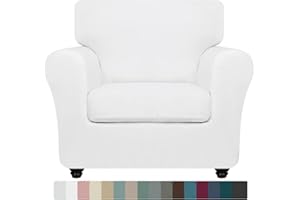 ZNSAYOTX Luxury Chair Slipcovers with Arms 2 Piece Stretch Chair Covers for Living Room Thick Soft Armchair Slipcover Anti Slip Dog Pet Friendly Furniture Protector (White),30"-47"(1 Cushion)