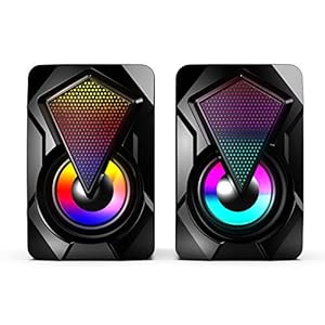 LOULE Desktop Bedrade Computer Speakers, met Kleur Led Lights, Dubbele Speakers, Full Frequency Vibration Speakers, Bass…