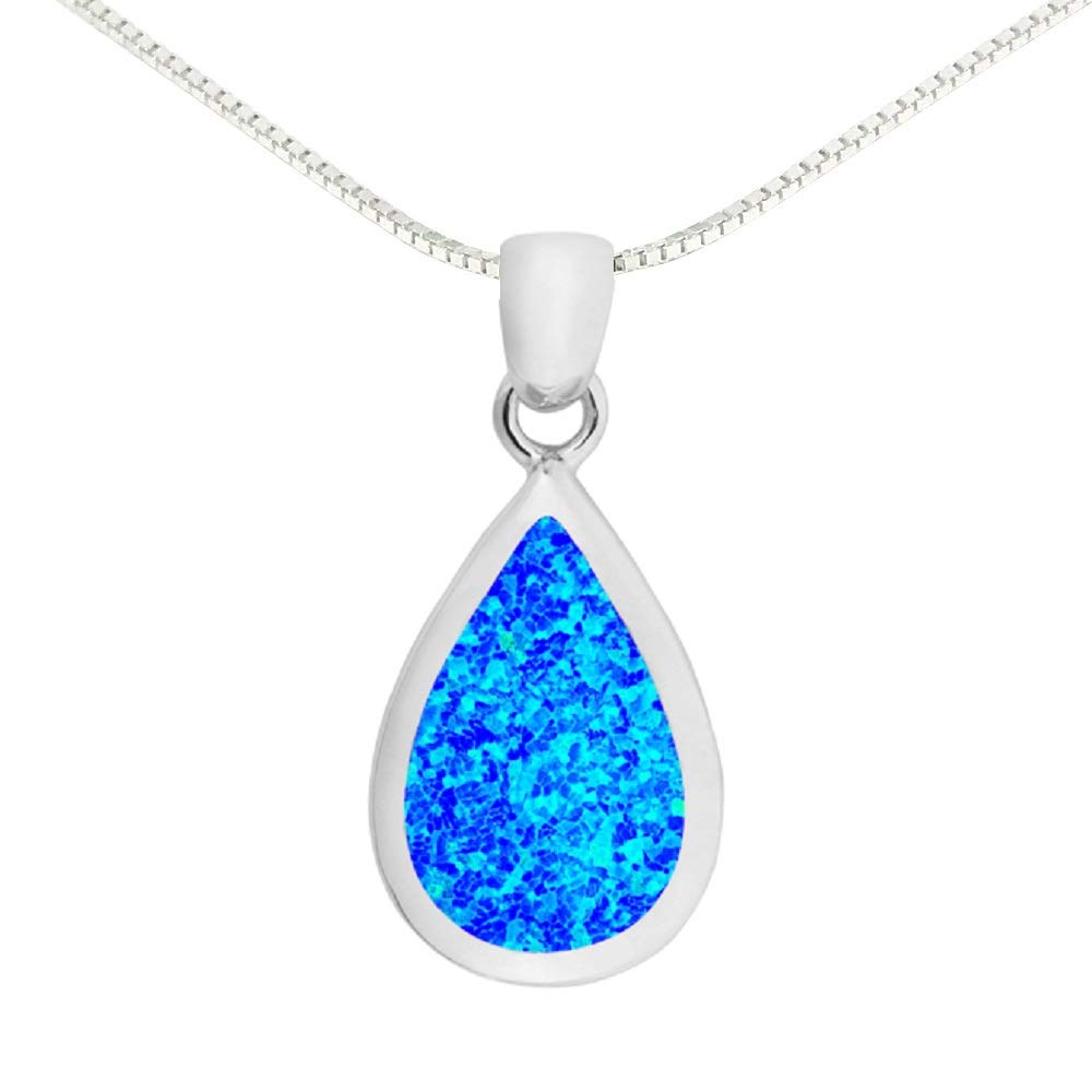 925 Sterling Silver Blue Opal Necklaces Genuine Gemstones Ethically Sourced From India Fine Jewellery For Girls Women (Teardrop)