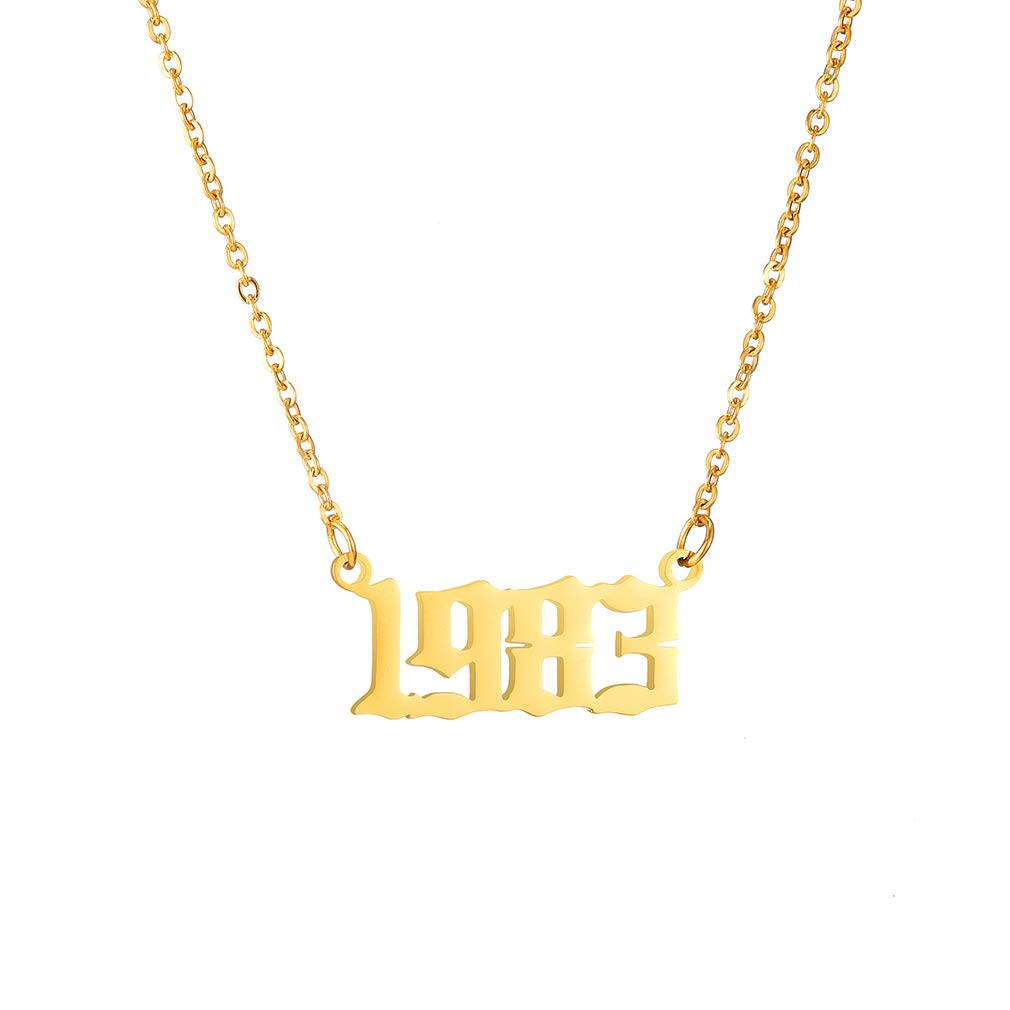 AFSTALR Birth Year Necklace Women Birthday Gifts Charm Friendship Jewellry for Girls Birthday Year Number 1983 Gold