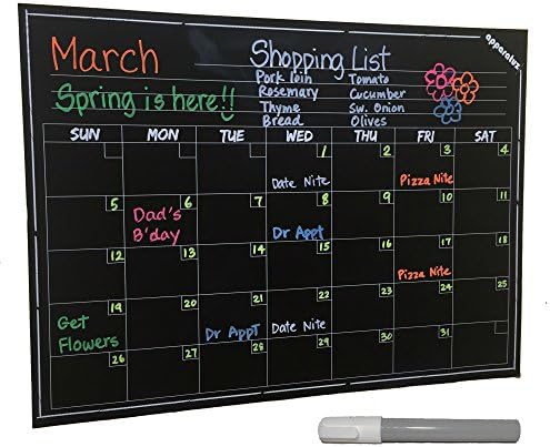 Chalkboard Calendar 2020, Large Wall Decal Sticker. Perpetual Monthly Planner. Reusable Blackboard Erasable Organizer for Home, Office, Kitchen, Classroom. Bonus Premium White Liquid Chalk