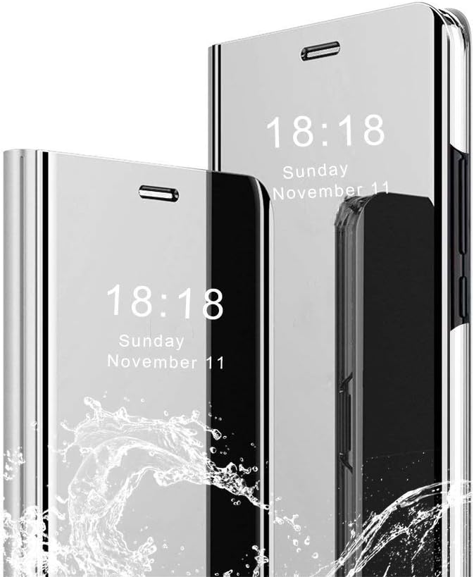 Xiaomi Mi Max3 case Design Luxury Bookstyle Clear View Window Electroplate Plating Stand Scratchproof Full Body Protective Flip Folio Ultra Slim Cover PU Mirror(Silver)