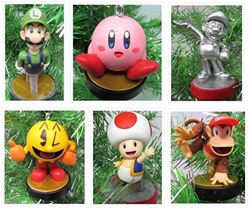 Christmas Ornament Classic Gaming Icons Set Featuring Characters from Mario Brothers, Kirby, Pacman Other Popular Games - Unique Shatterproof Plastic Design