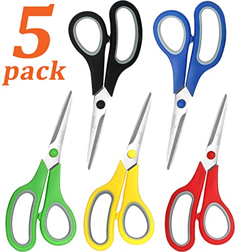 Scissors, VERONES 8 Inch Soft Comfort-Grip Handles & Stainless Steel Sharp Blades Perfect for Cutting Paper, Fabric Photos, More, 5-Pack - Thumbnail 7