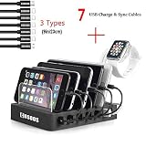 Charging Station for Multiple Devices,COSOOS USB Charger Station with 5 Short lPhone Charger Cables,1 Type-C,1 Micro Cable,lWatch Stand,6-Port USB Charging Station for iPad,Tablet,Kindle(UL Certified)
