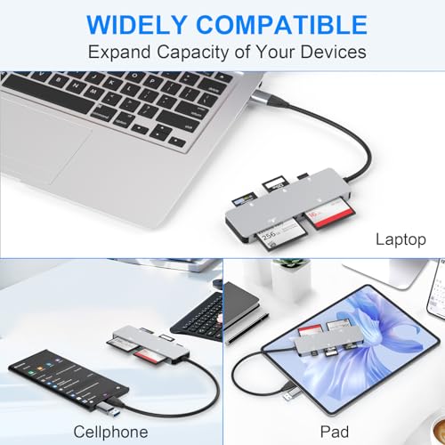 Yeemie CFast Card Reader, USB 3.0 USB C CFast 2.0 Card Reader,5Gbps Aluminum High Speed CFast Memory Card Adapter for CFast/CF/SD/TF/XD, Simultaneous Reading of 5 Cards