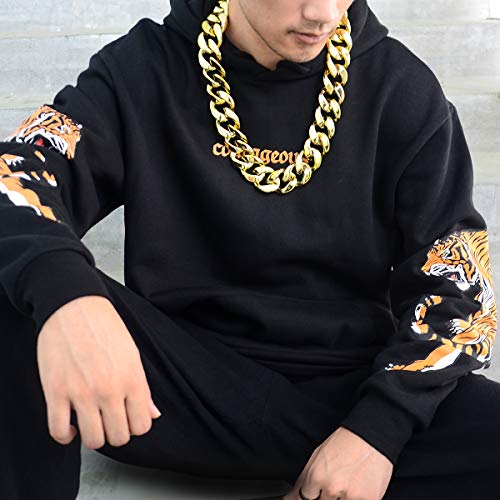CrazyPiercing Faux Gold Acrylic Chain Necklace, 90s Punk Style Necklace Costume Jewelry, Hip Hop Turnover Chain Necklace, Plastic (32 inches, 35mm) (Gold)