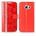 Galaxy S6 Edge Plus Case, Cellularvilla [Diamond Jewel] [Card Slots] Embossed Flower Design Premium Pu Leather Wallet Case Flip Cover for Samsung Galaxy S6 Edge Plus / S6 Edge+ (Red)