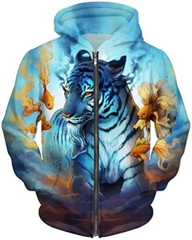 S-5XL Creative 3D Print Hoodies Tiger Goldfish Printed Men Hoodie Sweatshirt Pullover Fashion Men Casual Sportstyle Wear