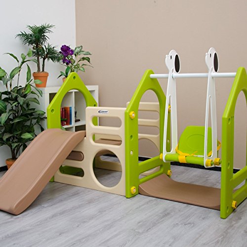 Casa de Juegos para niños y niñas | con Tobogán + Columpio + Paneles de Escalada | para interiores y exteriores