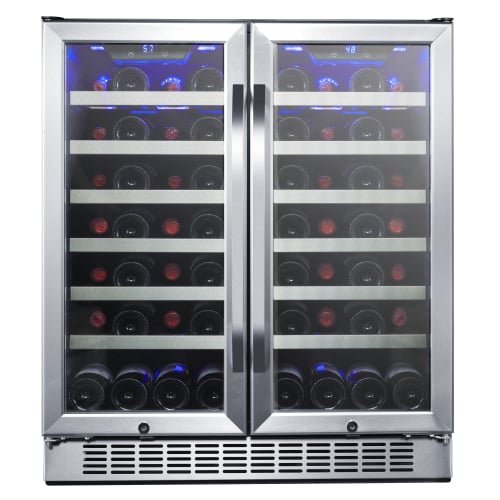 EdgeStar CWR5631FD 30-Inch 56 Bottle Built-In Dual Zone French Door Wine Cooler - Thumbnail 4