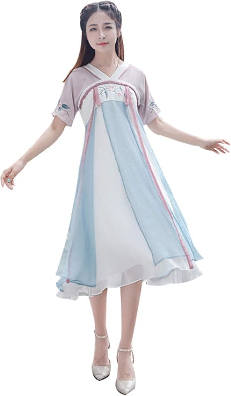 Amazon 娜美衣着 パーティードレス ワンピース レディース 中国風刺繍 花柄 ドレス ゆったり 体型カバー 大きいサイズロングワンピース サマ 着痩せ パーティー パーティードレス 通販