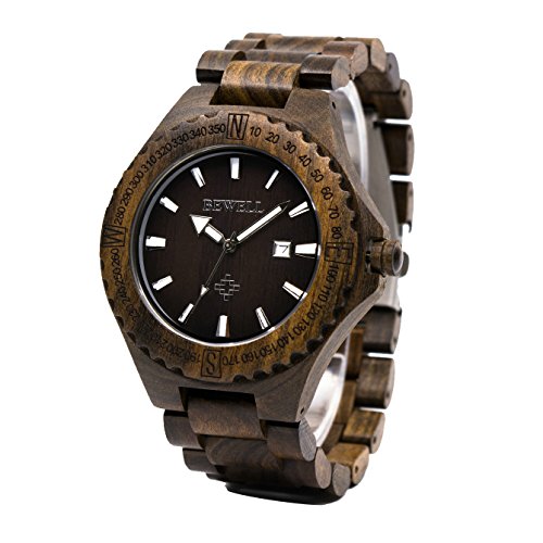BEWELL Quartz Wooden Watch for Man Analog Lightweight Wristwatch with Calendar W023A