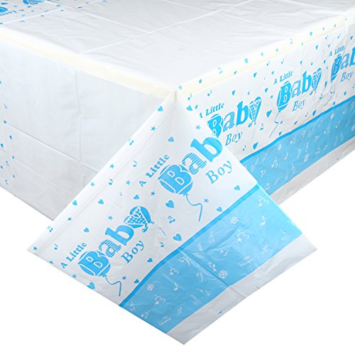 Gold Glittery Letters OH BABY With Heart Banner + Oh Baby Beverage Napkins + Oh Baby Tablecloth Table Cover for Boy and Girl Baby Shower (Blue)