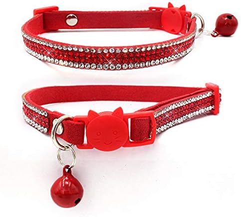 Mummumi Pet Collar, Bling Rhinestone Small Cat Collar Safe Buckle Soft Elastic Necklack Bell Pendant Collar for Puppy Small Cat
