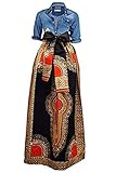 Huiyuzhi Women's African Print Skirts Long Maxi Skirt Dashiki Ball Gown (3XL, Yellow-Orange) (L, Black)