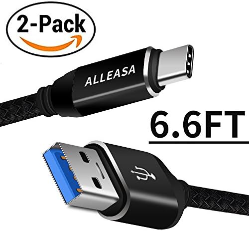 USB Type C Cable,ALLEASA USB-C 3.0 Cable(2-PACK 6.6ft)Nylon Braided Fast Charging Cable for Samsung Galaxy S8, LG G6 V20 G5,Nintendo Switch, Pixel XL, Nexus 5X 6P, Galaxy S8 Plus(Black)