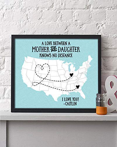 Long Distance Mother Map | Mother Present | Mothers Day Gift | Personalized Mothers Day Gift | Mothers Day Gift from Daughter | Personalized Mom Gift