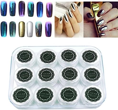 Brush, RIUDA LULAA 12 Colors Nail Glitter Shinning Nail Mirror Powder Makeup Art DIY Chrome