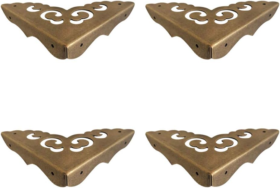 Tiazza 4Pcs Antique Brass Edge Corner Protectors Vintage Design Decorative Corner Braces for Wood Cabinet Furniture Jewelry Box (Side Length：2.56"/65mm)