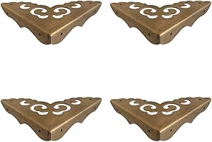 Tiazza 4Pcs Antique Brass Edge Corner Protectors Vintage Design Decorative Corner Braces for Wood Cabinet Furniture Jewelry Box (Side Length：2.56"/65mm)