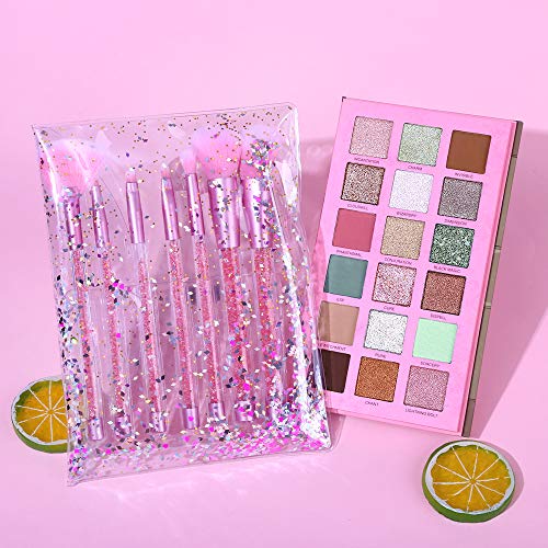 UCANBE Magic Spell Eyeshadow Palette With Soft Nylon Hair Quicksand Brushes Makeup Set Pigmented Shimmer Matte Pressed Metallic Glitter Pink Green Nude Blendable Eye Shadow Brush Bundle Kit - Thumbnail 3