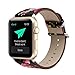 YOSWAN Bracelet for Watch, National Black White Floral Printed Leather Watch Band 38mm 42mm Strap for Watch Flower Design Wrist Watch Bracelet (Black+ Pink flower, 42mm)