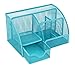 PAG Office Supplies Mesh Desk Organizer Pen Holder Accessories Storage Caddy with Drawer, 7 Compartments, Blue