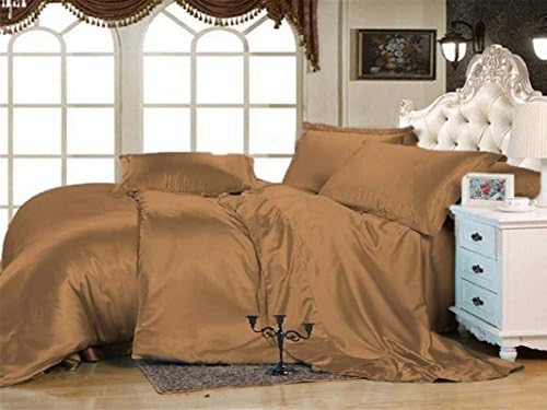 Roch Linen Hotel Quality Silky Soft Luxurious Satin 7 Pc Sheet Set Wrinkle & Fade Resistant, Hypoallergenic Breathable Durable Comfort Bedding Set With Duvet Set !!!Queen, Taupe