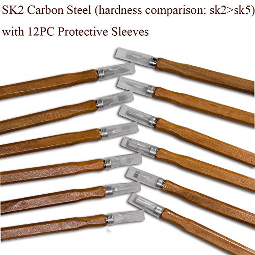 Wood Carving Tools, 14pcs Professional Carving Chisels Knife Kit for DIY Sculpture Carpenter Experts & Beginners, w/Protective Covers & Whetstone & Reusable Pouch.