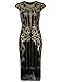 Vijiv 1920s Vintage Inspired Sequin Embellished Fringe Long Gatsby Flapper Dress, Glam Gold, L
