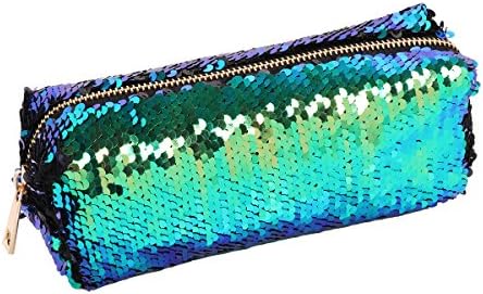 DIY Reversible Mermaid Sequin Makeup Pouch Cosmetics Bag Key Coin Purse Stationery Pencil Case Green&amp;Black