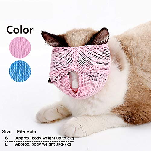 1pc Breathable Cat Mouth Cover Cat Muzzle Breathable Mesh Pet Muzzle Grooming Kitty Mask Anti Biting and Chewing Anti-Meow(Blue Size:L)