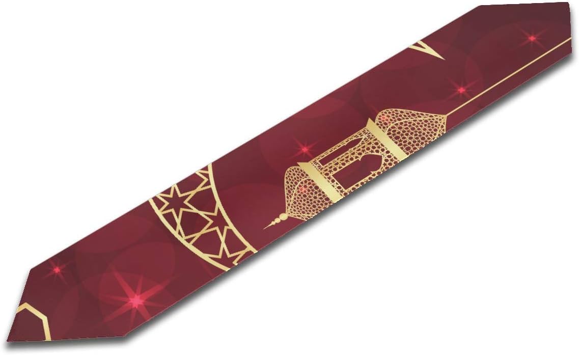 QYUESHANG 13x90 Inch Customized Table Runner Ramadan Greeting Card On Red Print Table Runner Logo Runner for Kitchen Table for Home Kitchen Dining Decor