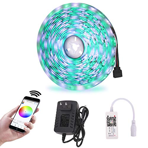 Richsing Bluetooth LED Strip Lights,Music LED Light Strip DC 12V SMD5050 300 LEDs Waterproof Adhesive,RGBW Led Lights for Room Kitchen Party TV 16.4ft