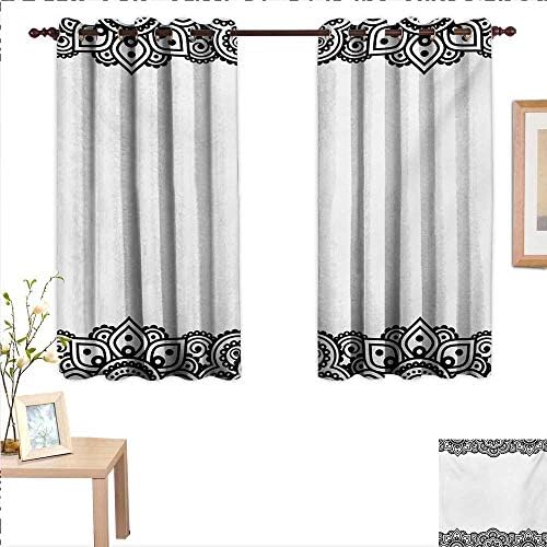 Henna Customized Curtains Damask Inspired Border Design Folkloric Mehendi Curls Flowers Retro Style Cultural 55"x 63",Suitable for Bedroom Living Room Study, etc.