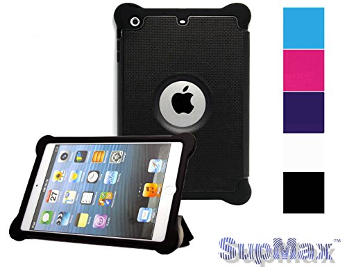 SUPMAX Guard Series Dual Layer Silk Leather Case Auto Wake Up/Sleep for Apple iPad Mini 1/2/3 with Stand(Black)