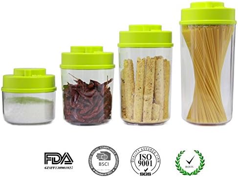 Vacare Food Storage Containers with"Patented and Time-Mark Design"-Set of 5,Best Seal Canister For Herb and Food,BPA Free,Stain-resistant and odor-proof (SGS,LFGB,FDA Certification)YFTG-Green
