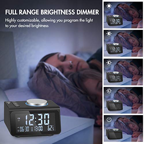 Small Digital Alarm Clock Radio - Dual Alarm, 7 Wake-up Sounds, Display Dimmer, 2 USB Charger, Sleep Timer, Easy to Set, Thermometer, FM Radio Clock w/Battery Backup for Bedrooms, Office, Desk, Travel - Thumbnail 2