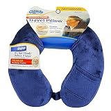Cloudz Memory Foam Travel Neck Pillow with Snap & Pocket - Blue