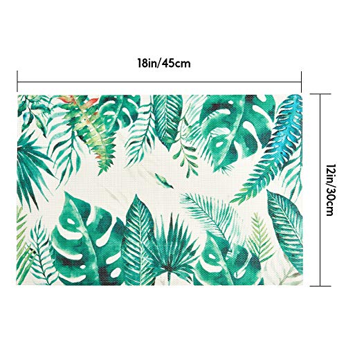 Vivi&Stitch Wipeable Placemats, 6 Pack Table Placemats, Large Palm Leaves Heat-Resistant Stain Resistant Anti-Skid Woven Vinyl Table Mats for Kitchen Dining Table
