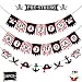 Levfla Pirate Happy Birthday Banner Party Decoration Supplies, Sword Captain Hat Helm Photo Props Garland for Kids, Nautical Sailing Treasure Black and Red Striped Party Pennant Decorations primary