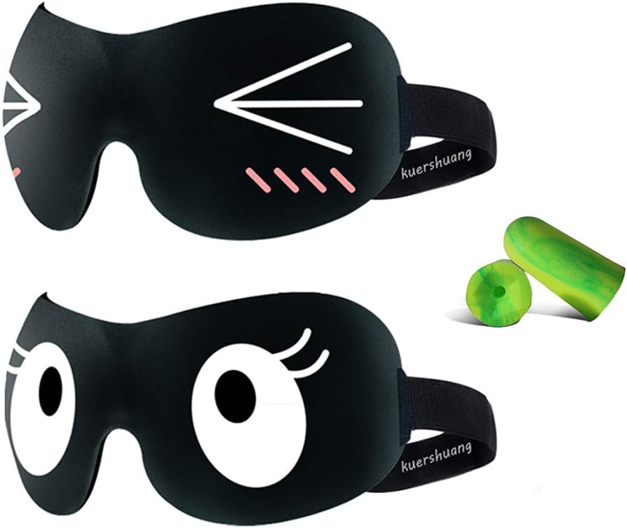 Kuershuang 3D Sleep Mask 2 Pack,Soft Eye Mask for Sleeping Dry Eyes Yoga Travel Sleep Aid,Best Eye Mask for Sleeping Men & Women,Gifts for Kids Friends,Black