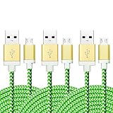 iSeeker Micro USB Cords,3 Pack 10ft High Speed Nylon Braided Charging cable USB Data Sync Charger Cable Cord Wire with Gold-Aluminum Shell For Android, Samsung, HTC, LG, Sony and More(Green)