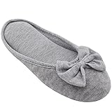 HomeTop Womens Cozy Cashmere Cotton Closed Toe House Slippers with Cute Bow Accent (Large / 9-10 B(M) US, Gray)