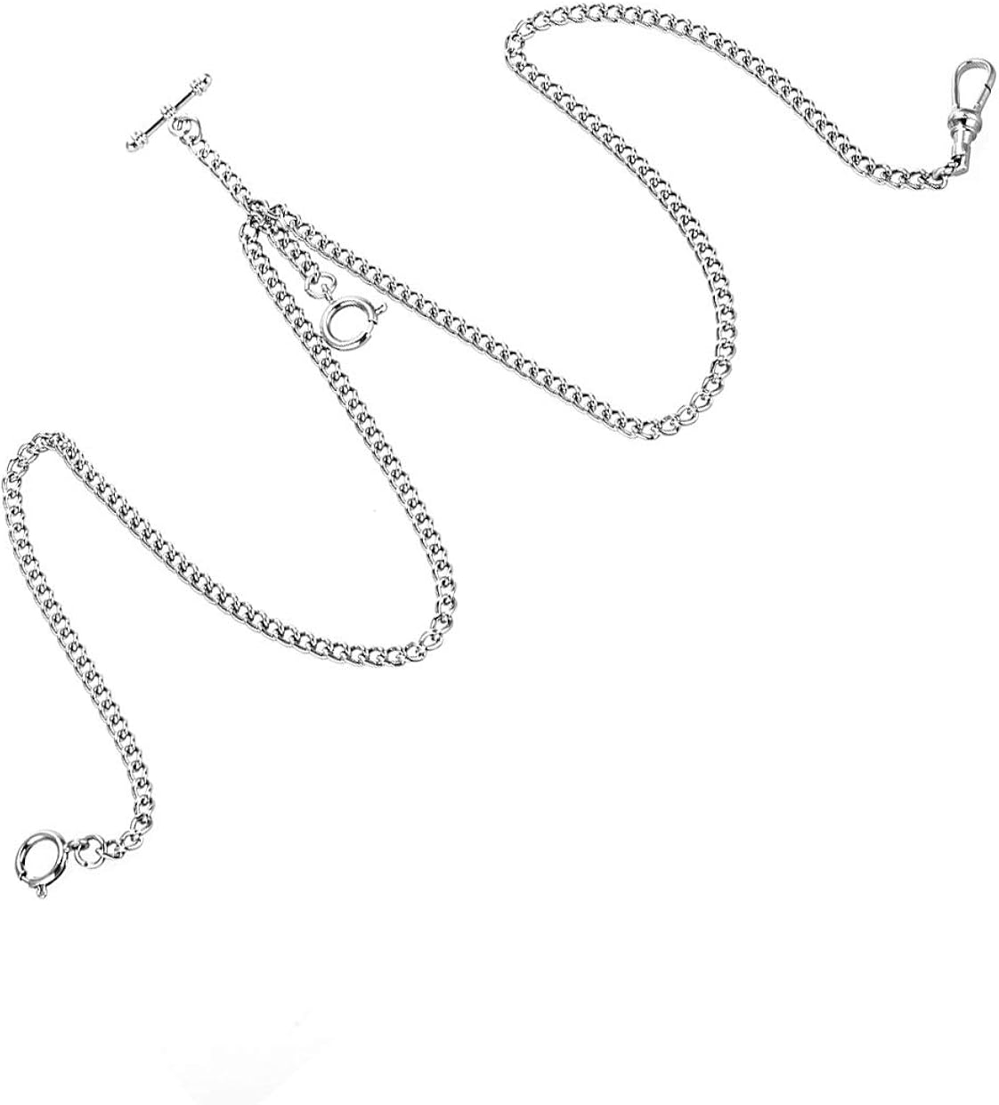 SIBOSUN Pocket Watch Chain Double Albert T-Bar - Antique 29 Inch Chains Vest Waistcoat (3.Sliver, CPA026): Watches