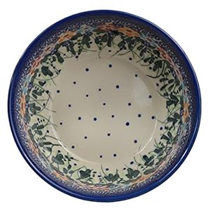 Traditional Polish Pottery, Handcrafted Ceramic Cereal or Salad Bowl 360ml (d. 13cm), Boleslawiec Style Pattern, M.701.Daisy