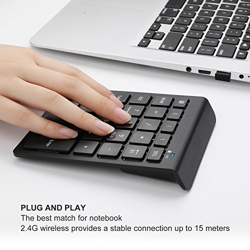 Wireless Number Pad, Vive Comb 28-Key External Numeric Keypad Slim Numpad Full Size with Shortcuts for Laptop, Desktop, PC, Notebook-Black - Thumbnail 3