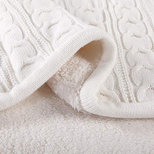 Premium Knit Sherpa Throw Blanket - 51"x 62" Reversible Fleece - Blanket for Bed and Couch - Off White Sherpa Blankets - Cream Knitted Throw Blanket