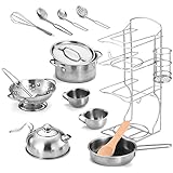 Joyin Toy Stainless Steel Pretend Play Kitchen Play Food Pots and Pans and Tea Party Set for Kids-12 pcs
